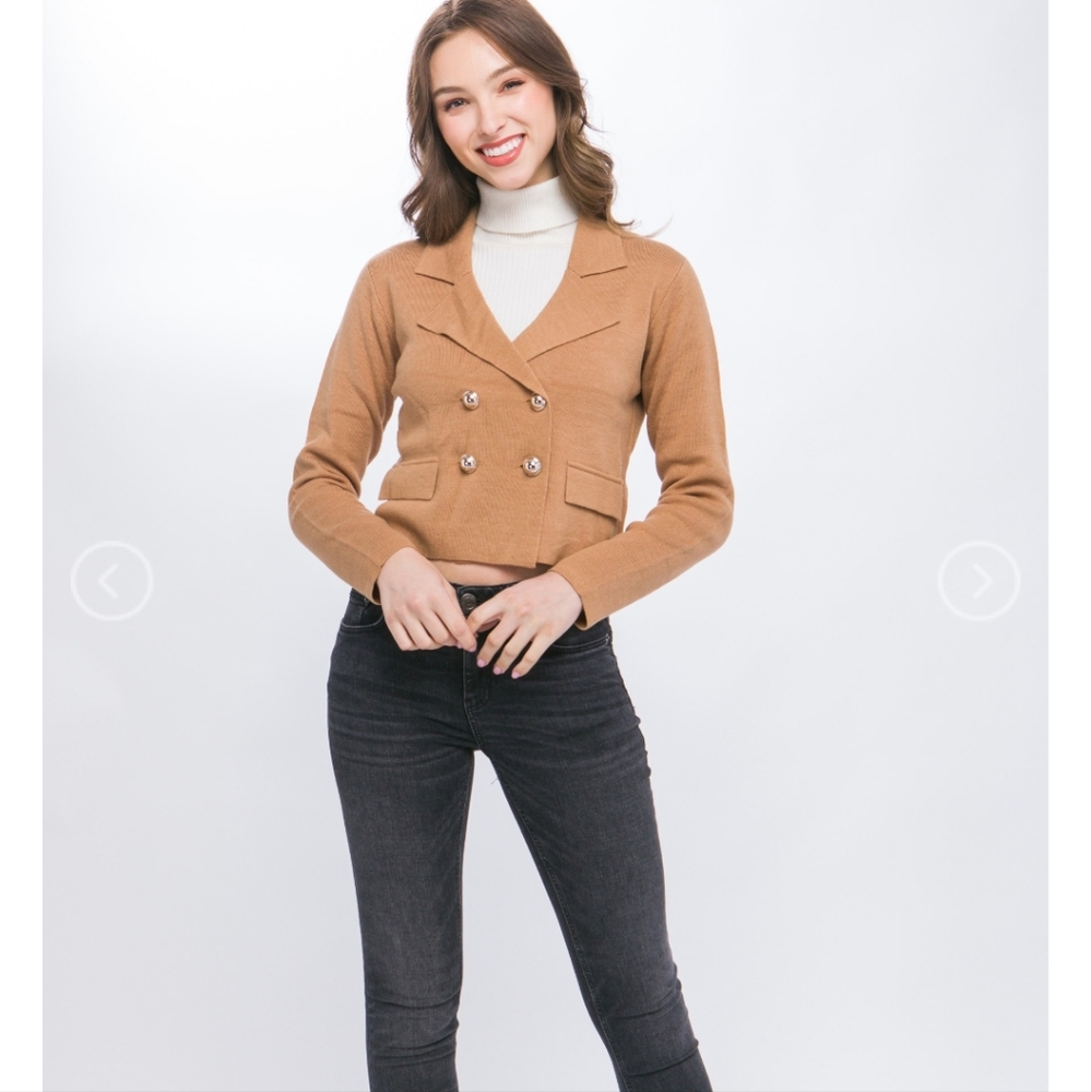 Tan Double-Breasted Women's Cardigan